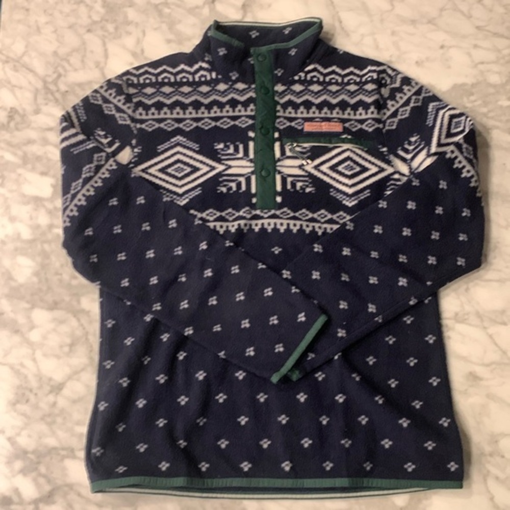 Vineyard Vines Harbor Fleece snap pullover, size small, Fair Isle print